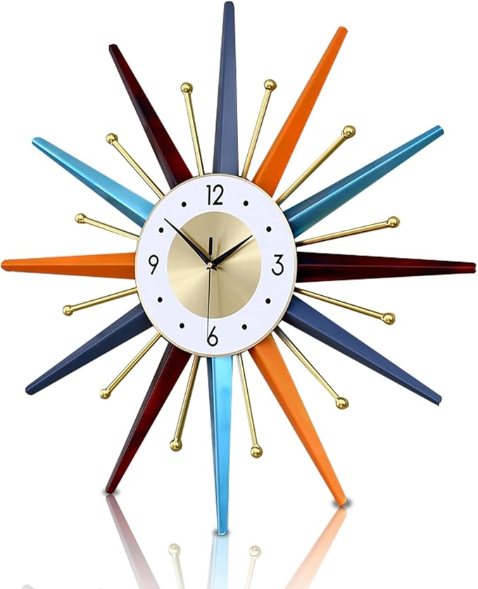 FIELDY Large Wall Clock 31 Inch Mid Century Wall Clocks Starburst Clock Non Ticking Battery Operated 3D Wall Clocks Home Décor for Living Room, Kitchen, Dining Room, Bedroom