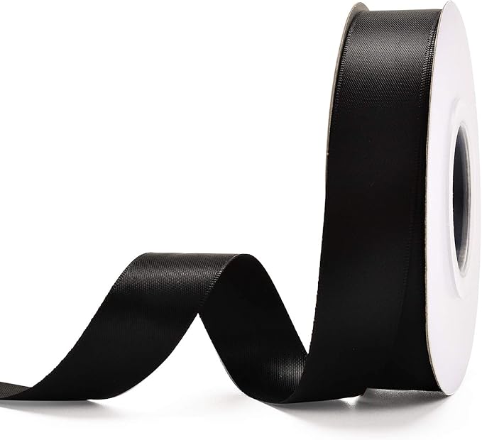 YAMA Double Face Satin Ribbon - 7/8" 25 Yards for Gift Wrapping Ribbons Roll, Black