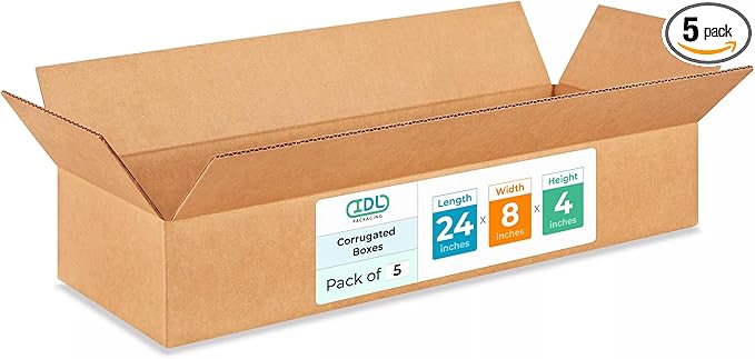 Large Shipping & Moving Boxes 24 x 8 x 4 inches (5-Pack) - Extra Strength 200 lb vs Regular - Corrugated Cardboard Boxes for USPS/FEDEX - Packing Box for Moving Large - Big Box by IDL Packaging