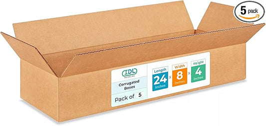 Large Shipping & Moving Boxes 24 x 8 x 4 inches (5-Pack) - Extra Strength 200 lb vs Regular - Corrugated Cardboard Boxes for USPS/FEDEX - Packing Box for Moving Large - Big Box by IDL Packaging