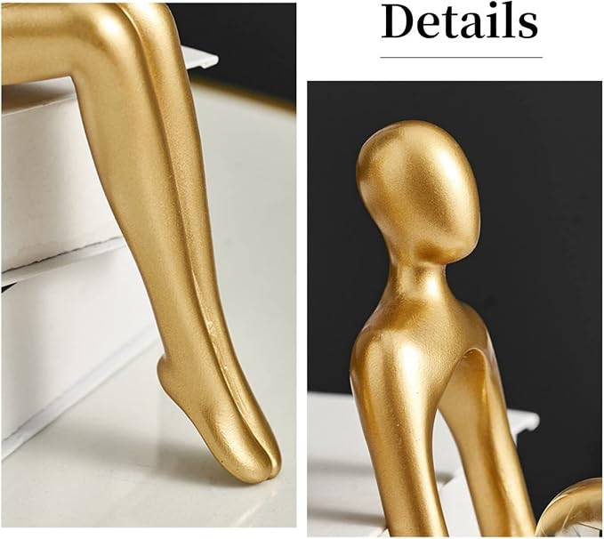 Prettidecor Gold Home Decor Thinker Statue Accents, Set of 3 Thinker Sculptures Office Decor Modern Abstract Resin Decoration on Shelf Table Desk for Living Room Office Bedroom (Small Gold)