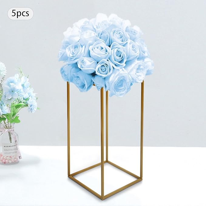 5PC 23.6" Flower Stand for Wedding Metal Cylinder Stands for Party Rectangular Gold Centerpieces Flower Vase Gold Pedestal Columns for Weddings Indoor Outdoor Flower Plant Stand Decoration