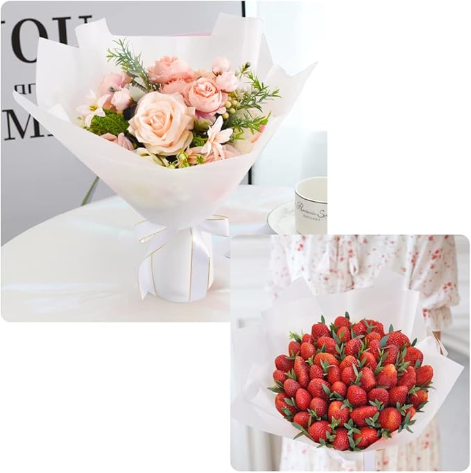 BEISHIDA 40 PCS White Floral Wrapping Paper-Matte Waterproof Flower Wrapping Paper Bouquet for Florist Supplies, DIY Crafts, Gift Packaging, Wedding, Birthday Gift