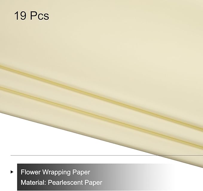 MECCANIXITY Set of 20 Flower Wrapping Paper 22.8x22.8 Inch Waterproof Florists Wrapping Paper for Florist Bouquet Supplies, DIY Crafts, Gift/Gift Box Packaging Light Yellow