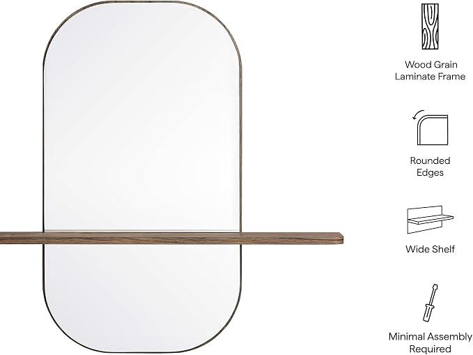 Modway Solstice Oversized Wall Mounted Oval Mirror with Shelf in Walnut – Modern Decorative Accent Mirror for Entryway, Bedroom, Living Room, or Bathroom Vanity