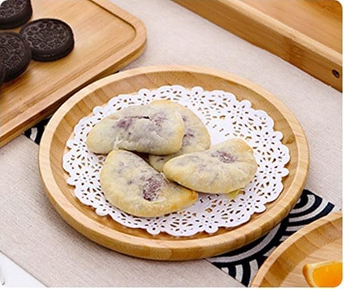 XIMISISE Round Bamboo Tray, Wood Serving Tray, Wooden Platter, Wood Charcuterie Board, Decorative Tray for Coffee Table, 7.9 inch