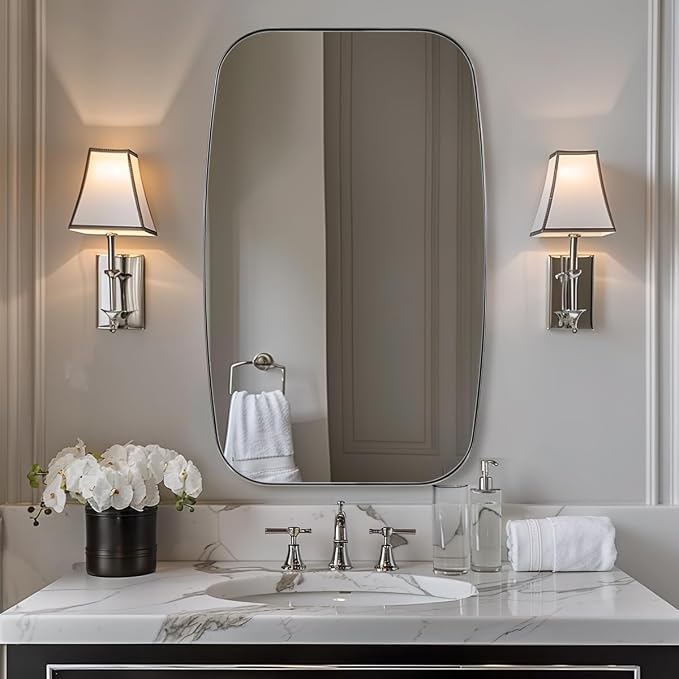 ANDY STAR Oval Mirror for Bathroom, 24x30 Polished Chrome Oblong Bathroom Mirror for Vanity with Stainless Steel Metal Frame, Modern Anti Rust Wall Mounted