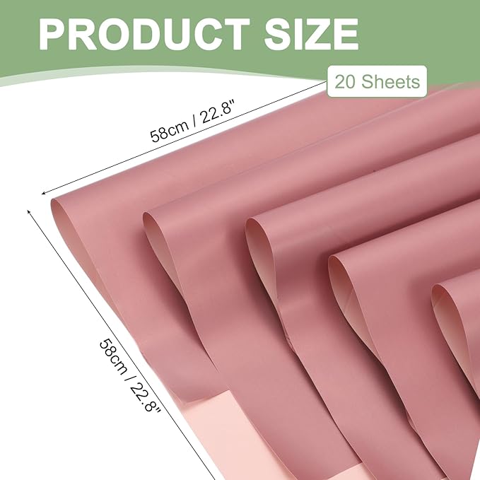 PATIKIL Flower Gift Wrapping Paper, 20 Sheets Double Sided Waterproof Bouquet Paper Wrap Florist Packaging Floral Papers for Wedding DIY Craft Valentine Mother's Day, Dark Pink