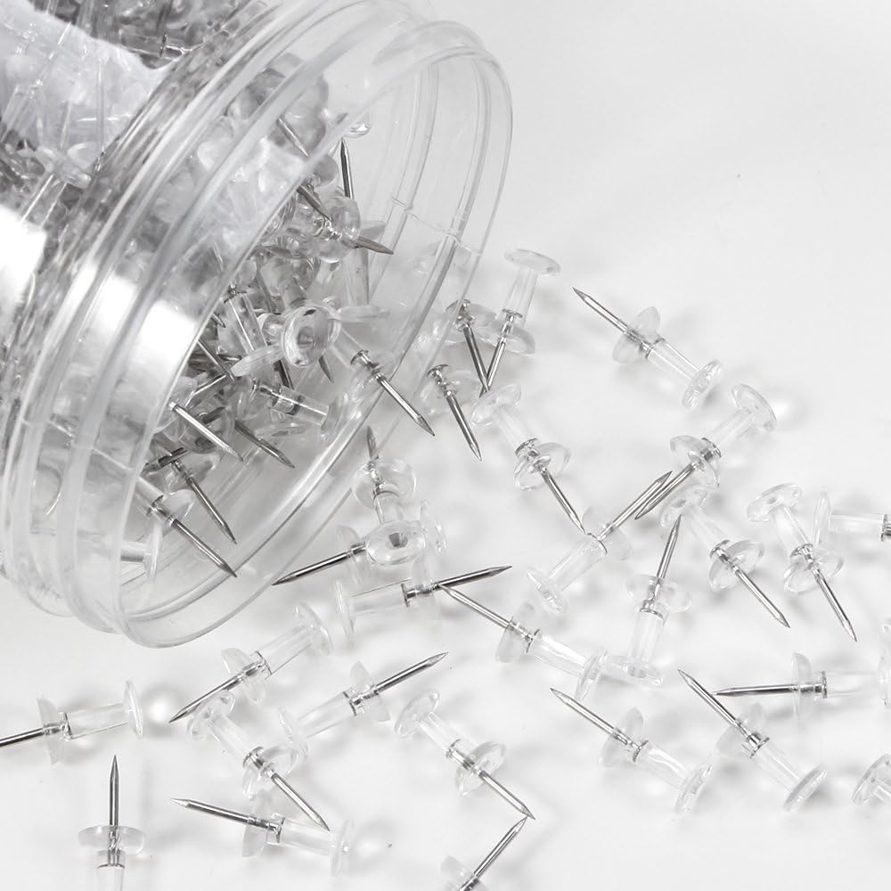Yalis Push Pins - 600 Count Clear Thumb Tacks with Steel Points & Durable Plastic Heads