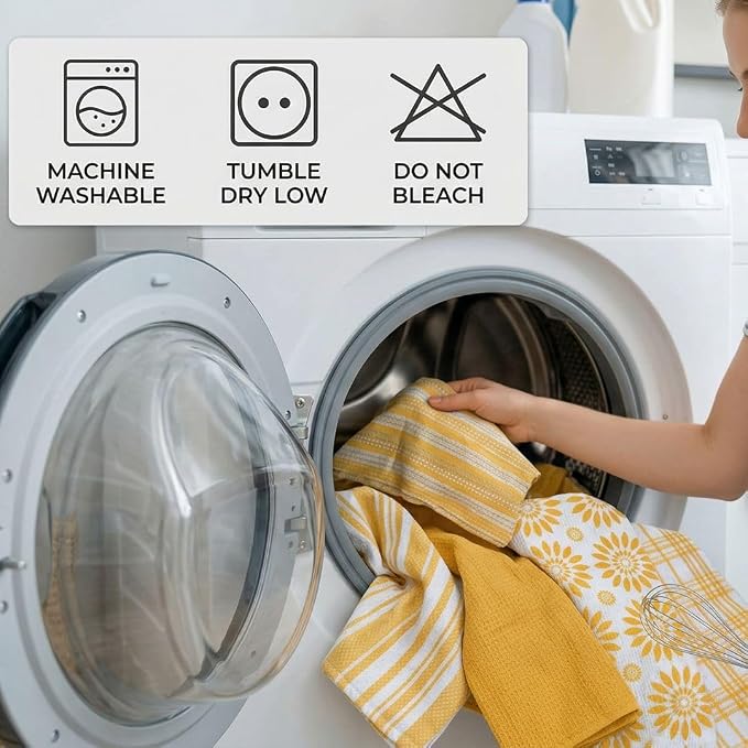 WeWove Assorted Kitchen Towels Set of 5 - 100% Cotton Dish Cloths Towels with Hanging Loop - Soft Absorbent Washable Reusable for Kitchen Use - Quick Drying 16x26 inch Dish Towels Mustard Yellow