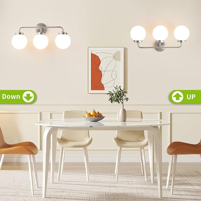 Bathroom Light Fixtures Over Mirror, 22.4'' Brushed Nickel Modern Vanity Lights with Milk White Glass Globe Shades 3-Light Farmhouse Wall Sconce Lighting