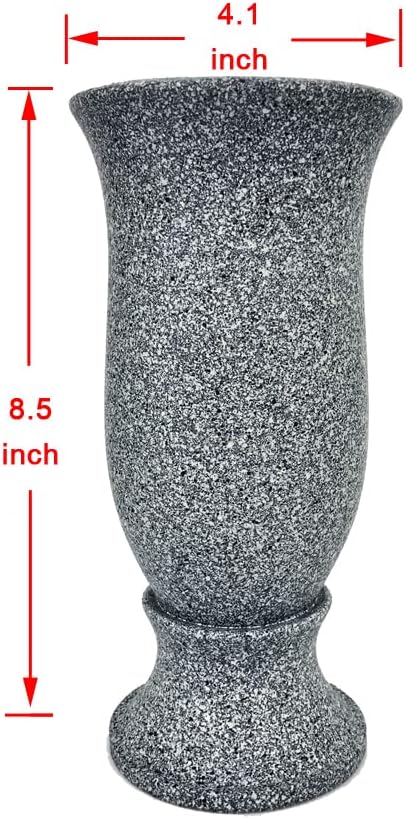 Grave Decorations for Cemetery Vase for Flowers with Stakes and Floral Foam, Draining Holes - for Garden, Grave,Cemetery,Lawn, Yard - Memorial Grave Decorations - Nature Granite Colour