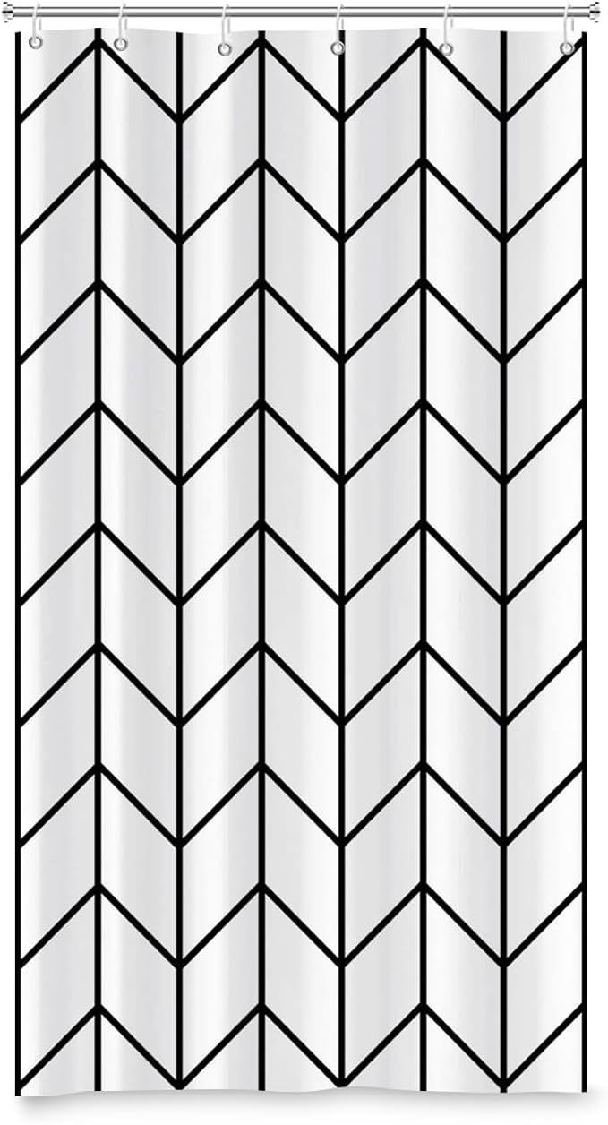 Boho Herringbone Shower Curtains Black White Zig Zag Geometric Bathroom Curtain Minimalist Abstract Polyester Shower Curtain Sets for Bathroom Extra Long 36x72 in with 6 Hooks