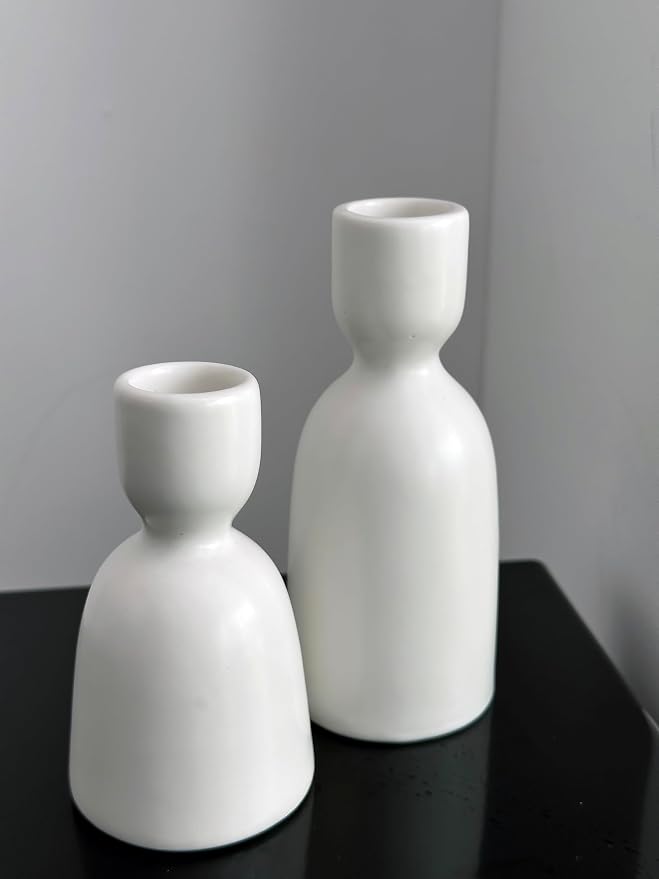 Candlestick Holders, Ceramic White Taper Candle Holder Candlelight Stand Candleholder, Modern Boho Candle Holders for Desktop Table Setting Dining Bathroom Wedding Decoration,2 Pack