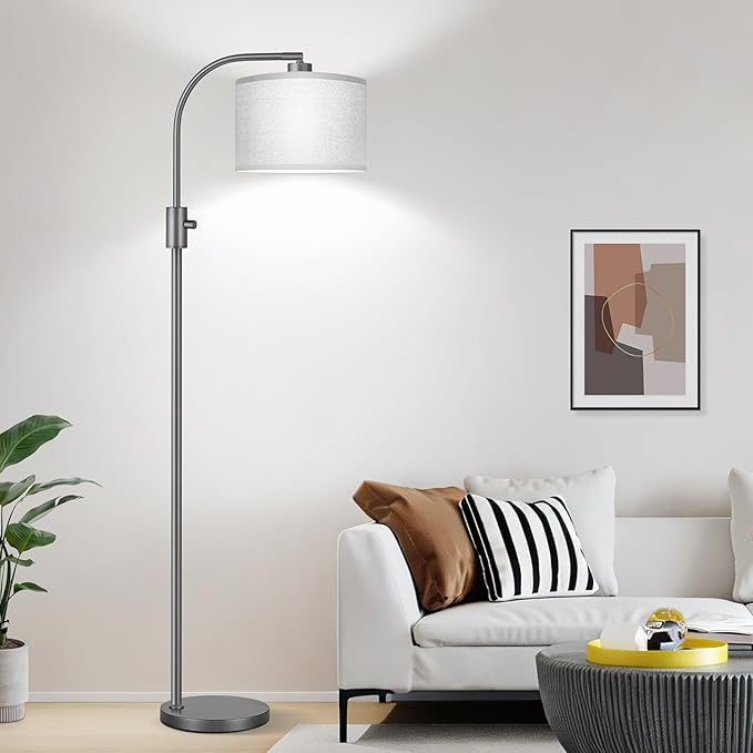 Nintiue Upgraded Modern Arc Dimmable Tall Standing Floor Lamp with Gray Shade, 1200 Lumens LED Bulb Included, for Living & Reading Room, Bedroom, Office & Nursery, Gray