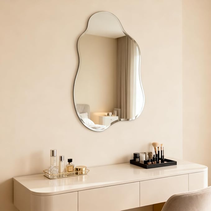 20x28 Inch Frameless Irregular Wall Mirror, Beveled Edge Decorative Vanity Mirror for Bathroom, Bedroom, Entryway