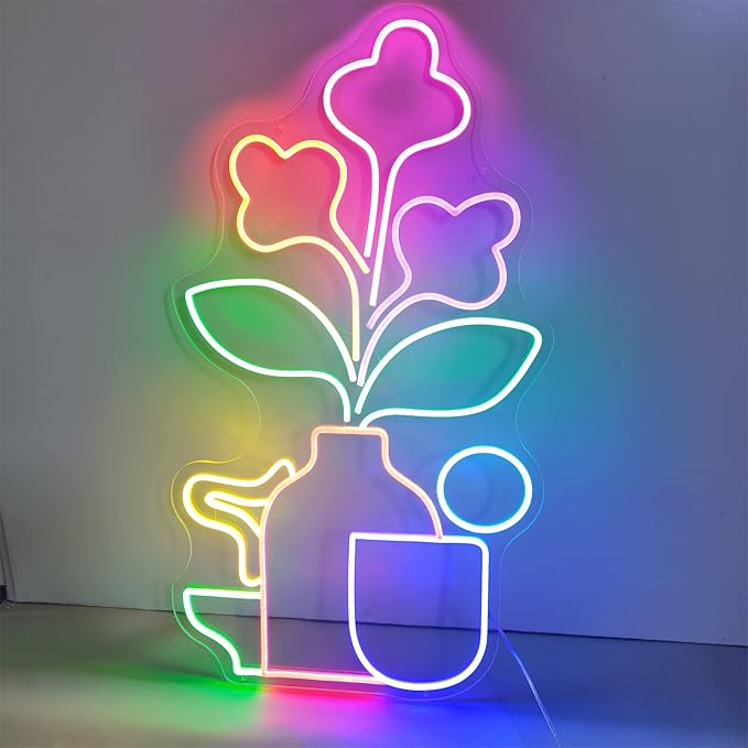 Neon Sign Flower Neon Sign for Wall Decor,Led Signs,Plant Decoration Neon Lights for School Class Party Family Wall Decor Custom Cute Neon Signs Gift Birthday Wedding Party Size:60cm