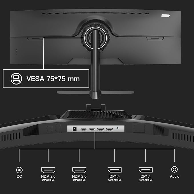 Amzfast 49 Inch Curved Monitor 120Hz DQHD 5120x1440p Ultrawide Gaming Monitor, 120% sRGB, 1500R, 1ms MPRT, HDR, Adaptive Sync, PIP/PBP, Height Adjustable, HDMI 2.0/DP 1.4, VESA 75x75, AMZG49C7U
