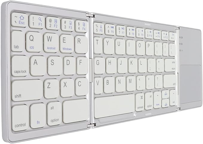 Gugxiom Foldable Wireless Keyboard with Touchpad, Foldable Design 63 Keys BT 3.0 Keyboard for Smartphone Tablet Laptop Travel, Mute, Pocket Size, USB Charging (Silver White)