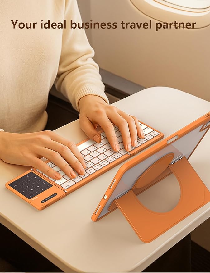Nillkin Foldable Bluetooth Keyboard with Touchpad & Number Pad, Portable Bluetooth Keyboard with Full Size Keys, Pocket-Sized Wireless Travel Keyboards for iPad, Smartphone, Tablet and Laptop Orange