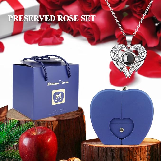 Preserved Real Rose with I Love You Necklace 100 Languages, Gifts for Girlfriend, Women, Mom, Wife, Gifts Idea on Christmas, Valentine's Day, Mother's Day, Birthday, Anniversary, Thanksgiving