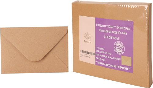 Kraft Envelopes - V-Flap 4 x 6 Inch | 50 Pack Brown Card Envelopes with Water Base Adhesive
