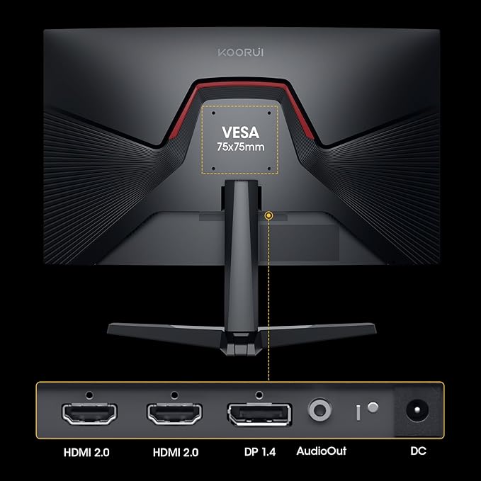 KOORUI 25 Inch Curved Gaming Monitor 240Hz FHD 1080P Computer Monitor, 1500R 1ms MPRT Display, Adaptive Sync, 90% DCI-P3,HDR, Eye Care, Tilt Adjustable, VESA 75x75mm, Black,G2511XC