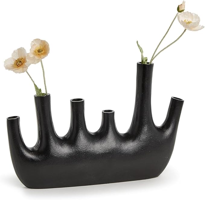 Two's Company Cosmo Black Pipe Decorative Vase, 11-inches Height, Aluminum, Home Decor Accessories