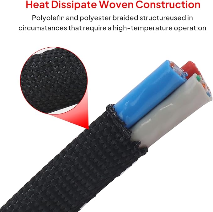2 in 1 Heat Shrink Braided Sleeving Fabric Tubing-Ideal fit Irregular Shape Hose/Cable/Wire (1"(25mm), 14FT)
