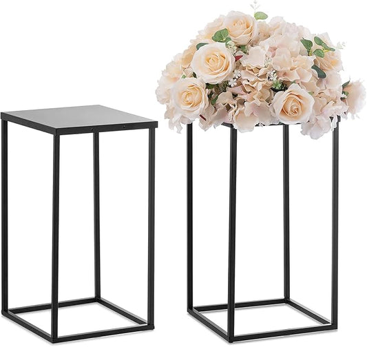 Nuptio Metal Black Vase, 2 Pcs 15.7 inch Tall Cylinder & Square Vases for Centerpieces, Home Party Decorations, Wedding, Anniversary, Birthday, Mother's Day