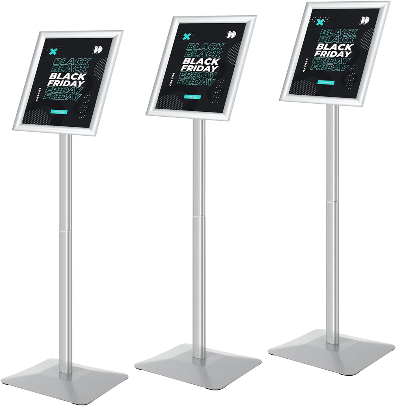 Skiennix Heavy Duty Sign Stand - 11lbs Integrated Rod for Indoor/Outdoor Advertising | 8.5 x 11, Silver, 3-Pack