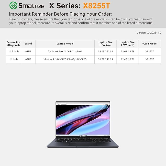 Smatree Hard EVA Protective Sleeve Case Compatible for 14 inch ASUS Vivobook 14X OLED K3405 Laptop, for 14.5 inch ASUS Zenbook Pro 14 OLED ux6404 Laptop Notebook Bag, White (X8255TW)