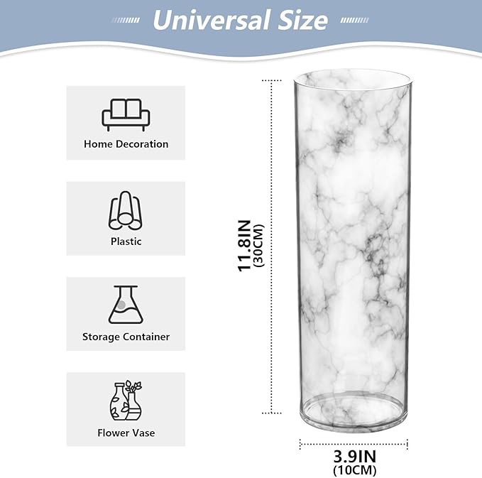 Vase Plastic Vase Elegant Cylinder Flower Vase Shatterproof Decorative Centerpiece for Home Table Office Weddings Events (11.8 x 3.9 in)
