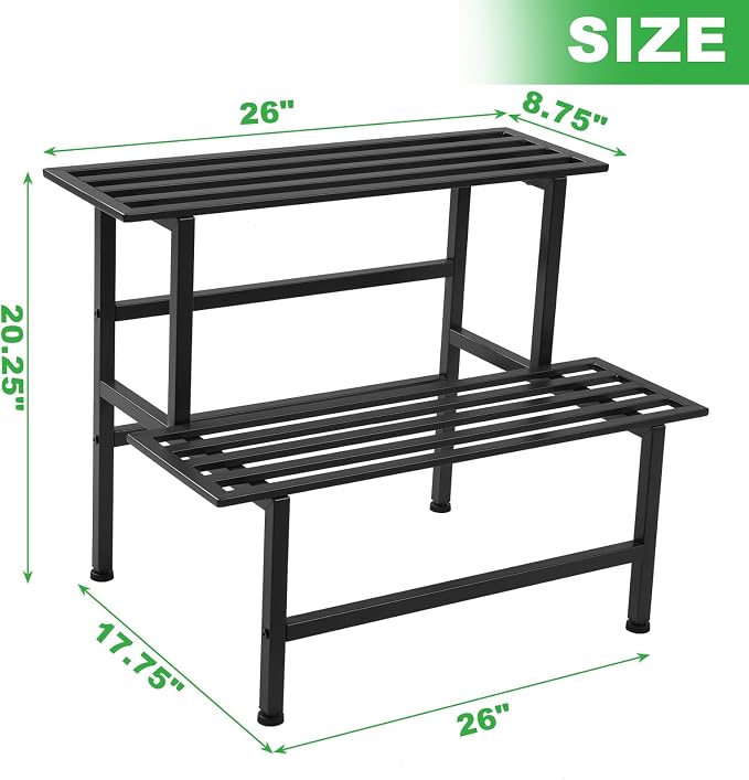 Dipion Metal Plant Stand Outdoor Plant Shelf Indoor,2 Tier Heavy Duty Ladder Plant Stands for Multiple Plants,26" L x 20.25" H x 17.75" W,Black