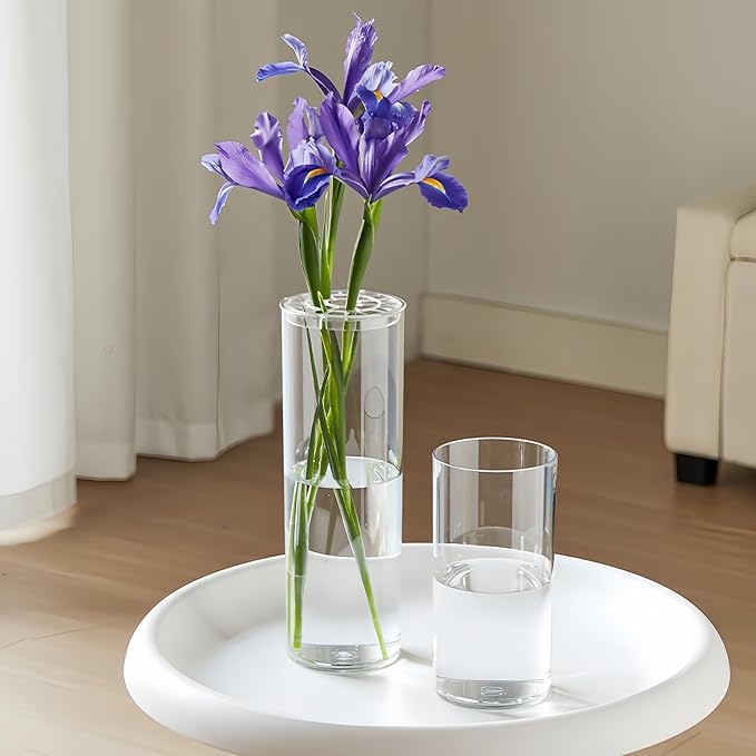 Acrylic Cylinder Clear Vases, Tall Large Plastic Flower Vase for Bouquet, Unbreakable Hurricane Vases Set of 3 for Centerpieces (D 6", D 4.8", D 4" + 3 Holder)
