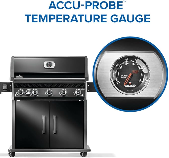 Napoleon Rogue PRO 625 Propane Gas Grill with Infrared Side Burner, Black, Durable 6-Burner Backyard Grill