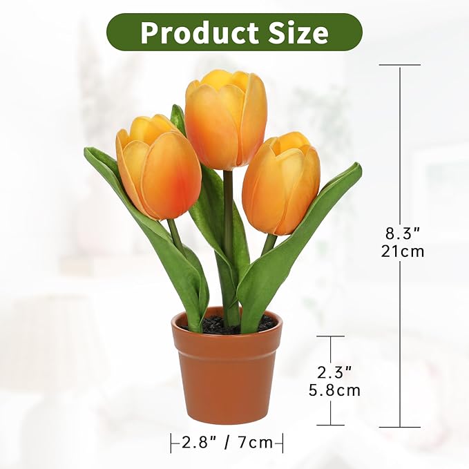 Artificial Tulip Arrangement with Terracotta-Like Plastic Pot 8 Inch Small Tulip Centerpieces Fake Potted Tulip for Valentine's Day Table Centerpiece Wedding Home Decor