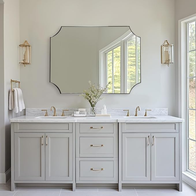 ANDY STAR 30x40 Inch Chrome Mirror, Scalloped Bathroom Mirror, Polished Chrome Framed Mirror in Anti-Rust Stainless Steel Metal Thin Frame Deep 1’’, Large Wall-Mounted Mirror (Horizontal/Vertical)