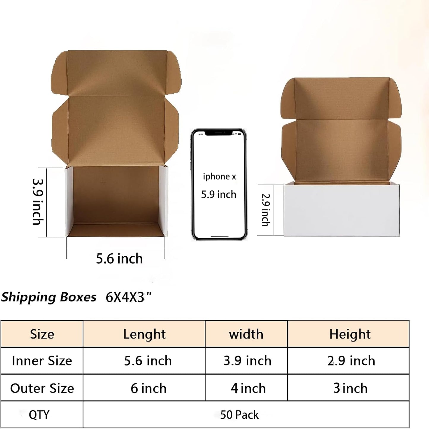 50 Pack Small Shipping Boxes - White Corrugated Cardboard Packaging for Small Businesses | 6x4x3 Inches