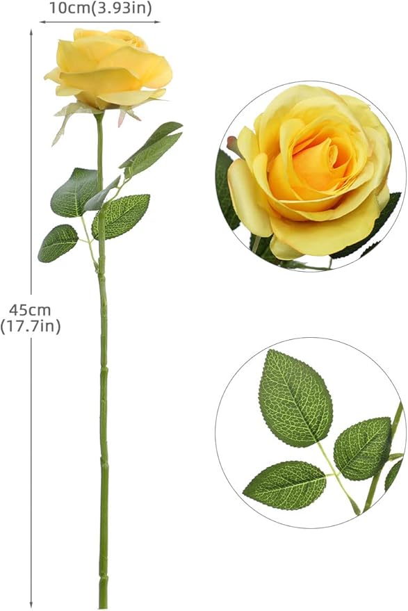 Artificial Rose Flower Artificial Flowers Flower with Long Stem Silk Roses Bouquet for Wedding Bridal Shower Party Home Decoration (Yellow, 30 Pcs)