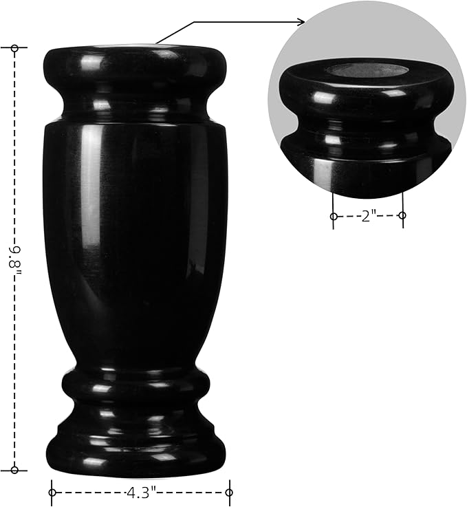 Black Granite Cemetery Vase for Grave Markers,Headstone Memorial Flower Holder