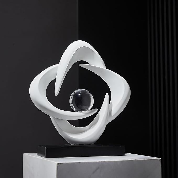 FJS Abstract Art Statues for Home Decor, White 4 Pointed Star Sculpture, 10.8" H Modern Coffee Table Bookshelf Decor Accents, Decorations for Living Room Dining Room Office Hotel (White)