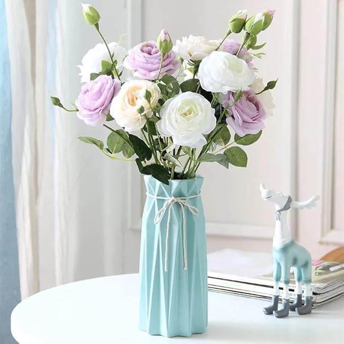 Ceramic Flower Vase Modern Home Decor Vases for Centerpieces Blue Minimalist Farmhouse 9.5" H x 3.9" W Cute Decorative Vases Flowers Tulip Pampas Grass Vase for Table Bathroom Shelf