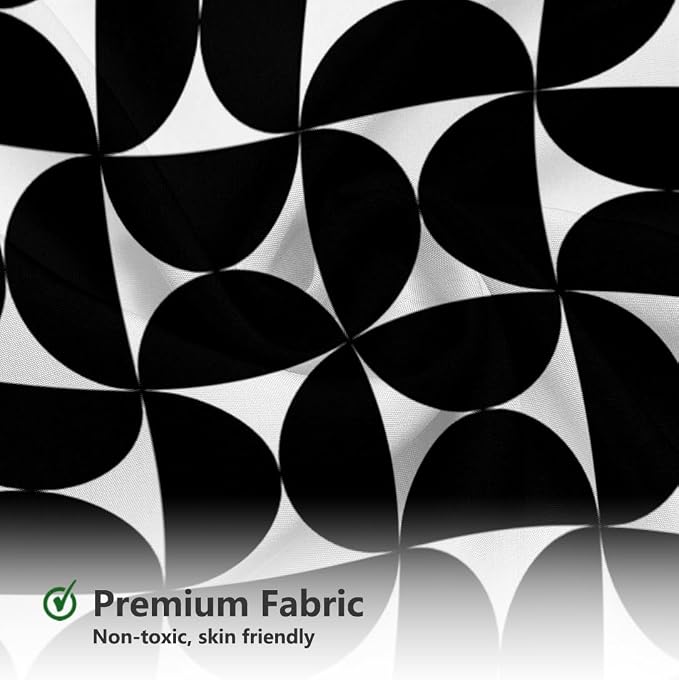 MEHOFOND Vintage Black Shower Curtain Modern Mid Century Abstract Geometric Bathroom Curtain Boho Retro Classic Bathtub Decor Fabric Waterproof Bath Curtain with 12 Hook 72x72 Inch