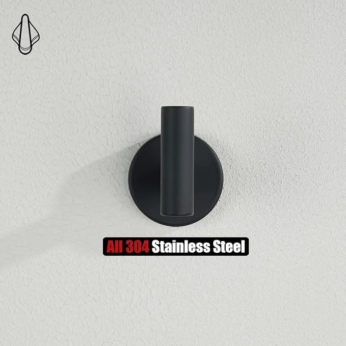 JQK Black Bathroom Towel Hook, Coat Robe Clothes Hook for Bathroom Kitchen Garage Wall Mounted (4 Pack), 304 Stainless Steel Matte Black, TH100-PB-P4