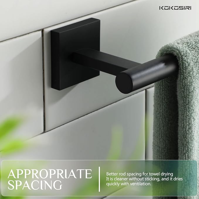 KOKOSIRI Towel Bar Matte Black Bathroom Hardware Hand Towel Rails Wall Mounted Kitchen Toilet Cabinet Paper Holder 2 Pack, Stainless Steel B3008BK-P2
