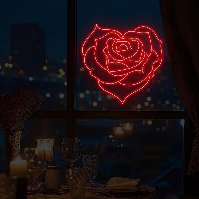 Heart Rose Neon Sign, Heart Rose Led Sign, Wedding Wall Decor, Valentine'S Day Decorations Gifts for Lover,Bedroom Bar Living Room Party, Wedding Anniversaries Party, Marriage Proposal
