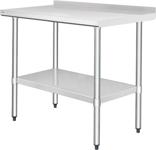 HARDURA Stainless Steel Prep Table - Commercial Kitchen Workbench with Backsplash | 24x48 Inches NSF Certified