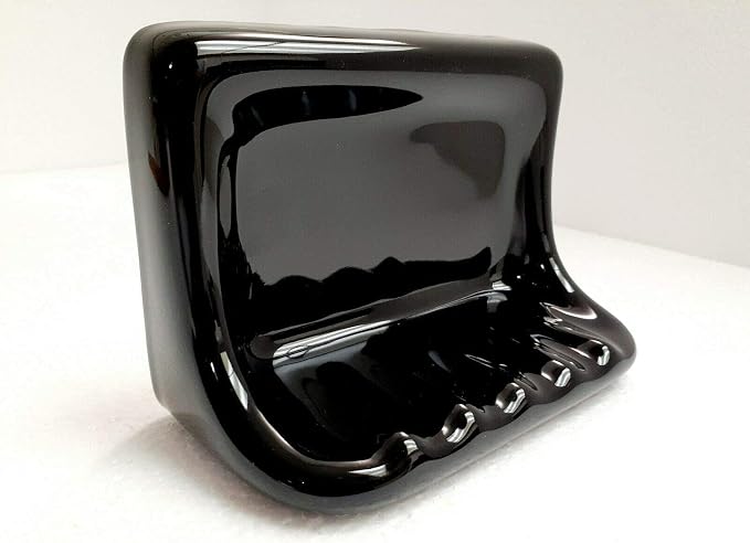 Black Ceramic Tile Shower Soap Dish Tray Bathtub Vintage Mid Century Modern Vintage Retro