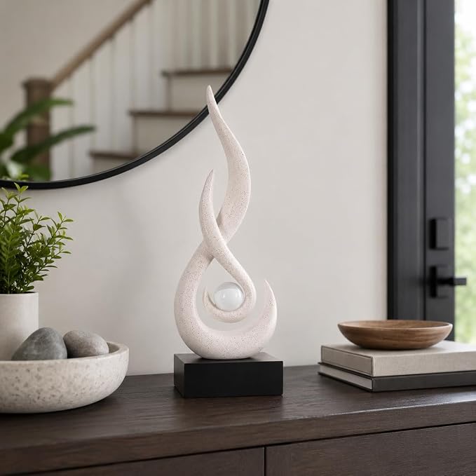 Modern Abstract Art Table Decoration,Resin Flame Statue Modern Centerpiece Ornaments for Living Room Great Gift Idea Home Decor,Collectibles (Beige)